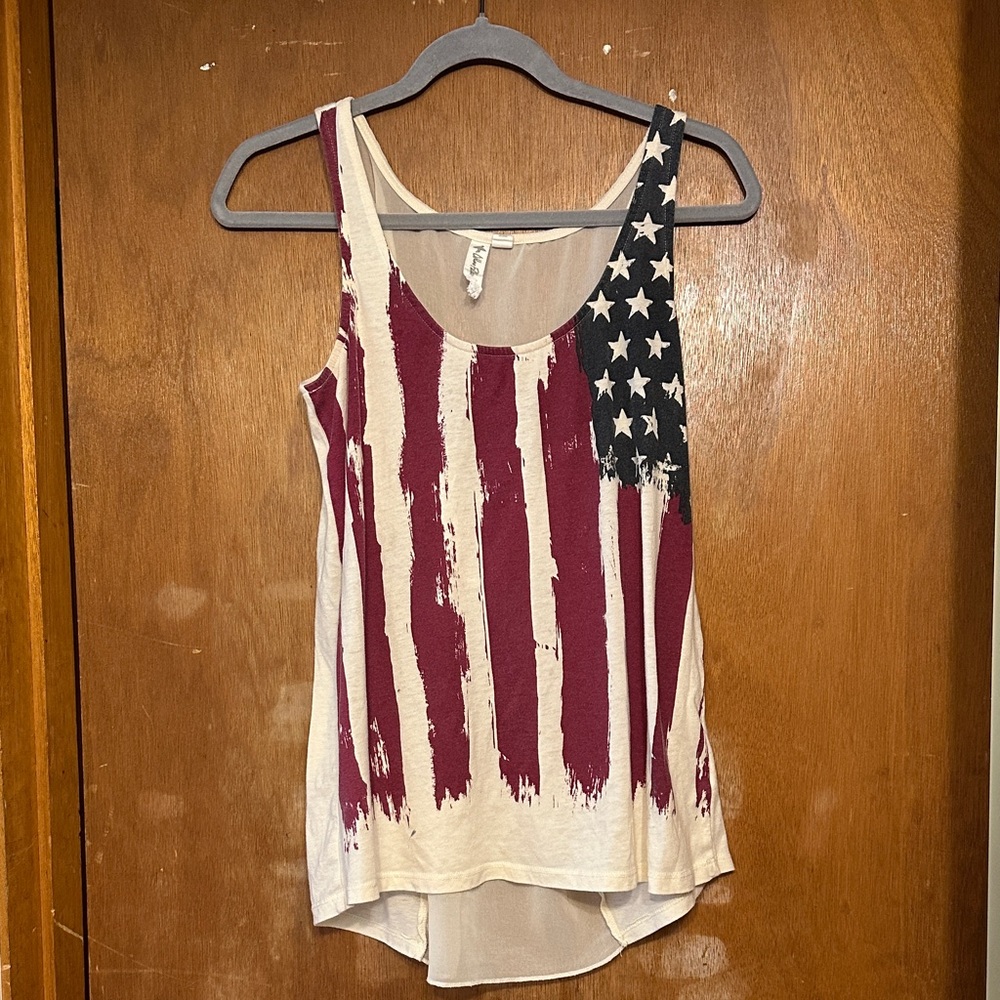 Others Follow Burgundy & Cream American Flag Tank Top
